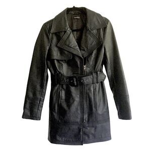 BEBE Leather Moto Jacket Tench Coat Jacket Belt Black M